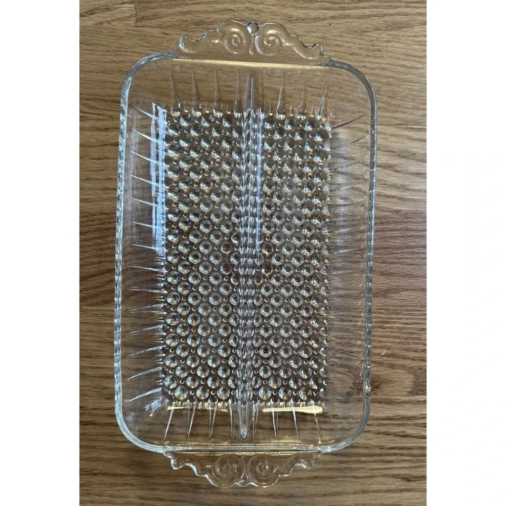 Anchor Hocking Relish Dish/Trinket Dish‎ Hobnail W/ Handles Glass Rectangle VTG